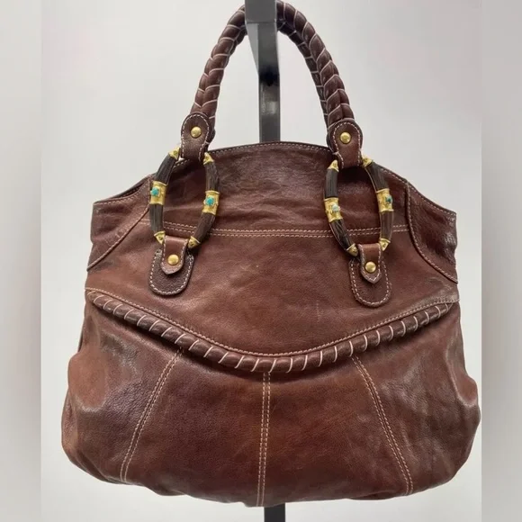 Valentino Garavani Brown Leather Braided Handle Shoulder Bag with COA - Picture 2 of 16